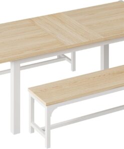 Mesa de comedor extensible de metal PB de MDF elástica, ahorra espacio, multifuncional, superficie resistente al agua, resistente al desgaste, diseño seguro anticolisión, marco resistente