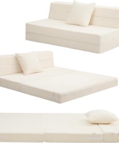 MeMoreCool Colchón plegable doble de 190 x 135 cm, espuma de alta densidad plegable, sofá cama Z, colchón de futón plegable, tumbona de suelo, sofá cama de invitados para dormir, viajes, 13 cm de