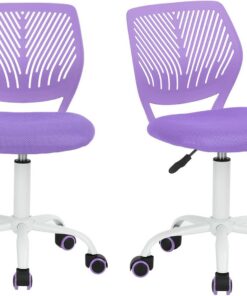 MEUBLE COSY Silla de Oficina Juego de 2, Silla de Escritorio Giratoria Regulable en Altura, sin Reposabrazos, con Ruedas para Teletrabajo, Estudio y Dormitorio, Violeta