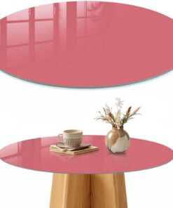 Tapa para Mesa de Centro 50 cm | Redondo | Multiusos | Bordes Pulidos | Color salmón | con Impresión Decorativa | Pies Antideslizantes | para la Cocina y Salón | Vetro Temperato