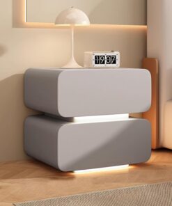 Mesita De Noche Moderna De Madera Maciza De 50 Cm De Ancho con 2 Cajones, Ideal para Dormitorio, Sala De Estar Y Oficina.(Gray,L40cm/15.7in-2)