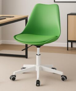 BAKAJI Silla de Oficina ergonómica de diseño Moderno con Altura Ajustable y cojín Acolchado de Alta Densidad, Asiento Giratorio con Ruedas giratorias, Ideal para casa, Estudio (Verde)