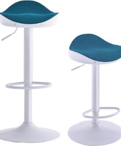 Kidol & Shellder Taburetes Altos de Cocina Sillas de Comedor Juego de 2 Blanco Teal Forro Polar Teddy Cojín de Asiento con Respaldo Giratorio 360° Ajustable en Altura de PU y Metal Hogar Bistro