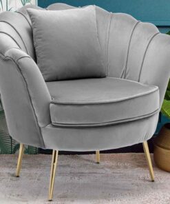 BAKAJI Sillón Relax tapizado Tejido Terciopelo Patas de Metal Color Dorado Acolchado diseño Moderno decoración Acolchada Amplio Respaldo de Concha tamaño 81 x 77 x 84 cm (Gris)