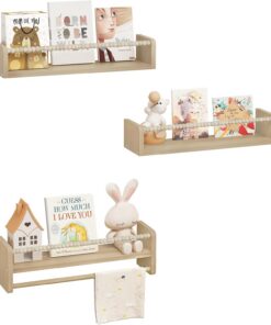 WOLTU Librería Infantil, Estantes de Pared, Estanteria Libros Infantil | Juego de 3, Estantes Pared de Madera Maciza, Baldas Flotantes para Libros, para Niños, para Habitación Infantil