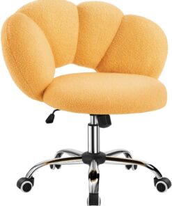 Yaheetech Silla Escritorio Oficina Giratoria Respaldo Diseño Nube Amarillo | Silla de Oficina Ergonómica sin Brazos, Silla Altura Ajustable, Silla Tejido de Bouclé, Ruedas Giratoria, Estilo Distintivo