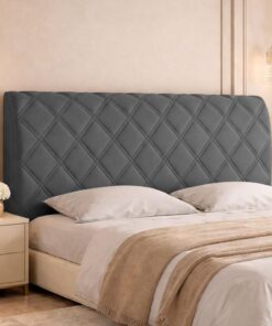 Funda Cabecero Cama Protector de Funda Elástica Tejido de Terciopelo Suave para Dormitorio (Gris Oscuro, 150cm)