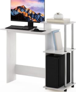 Furinno Eficiente Escritorio para computadora portátil, Madera, Roble Blanco/Acero Inoxidable, 39.62 (D) x 100.58 (W) x 85.34 (H) cm