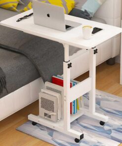 BAKAJI Escritorio Mesa de Trabajo Porta PC Ordenador Altura Regulable Mesa sofá con Tablero y Estante Inferior de Madera MDF Estructura Metal diseño Moderno 60 x 40 x 86 cm (Blanco)