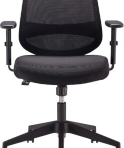 Amazon Basics Silla de oficina ergonómica, silla de escritorio, reposabrazos ajustables, soporte lumbar, agradable en la espalda, silla ejecutiva de malla, fácil montaje, 63,5 x 58,4 x 91,4 cm, Negro