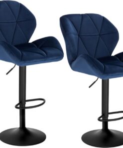 WOLTU Taburetes de Bar 2X con Respaldo Giratorias en Terciopelo,Azul | Regulables en Altura, para Comedor, Salón y Cafetería