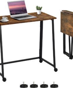MEUBLE Cosy Escritorio Plegable con Ruedas Mesa de Ordenador para Ahorrar Espacio Oficina Hogar Estudio, Estructura de Acero, Industrial, Montaje Sencillo, Marrón
