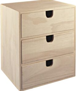 Rayher Hobby 62382000 - Cómoda de madera con 3 cajones, madera natural, 21.5 x 16 x 14.5 cm