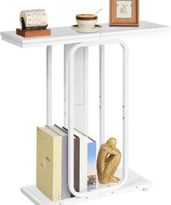 HOOBRO Mesa de Consola de Estilo Industrial, con Espacio de Almacenamiento, Aparador de Marco Geométrico de 2 Niveles, para Recibidor, Entrada, Salón, Dormitorio, Comedor y Pasillo, Blanco EWW68XG01