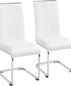 Yaheetech Juego de 2 Sillas de Comedor Cocina Moderna Piel Sintética Blanca | Conjunto de 2 Sillas de Cocina, Sillón Tapizado de Piel Sintética, Pata de Metal, Silla Modernas, Asinto Tapizado