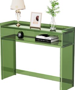 Mesa de Consola, acrílica, Mesa de Sofá de Entrada, 100 x 30 x 80 cm (Verde)