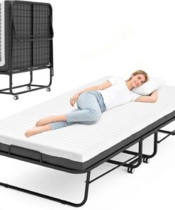 Cama plegable de 90 x 200 cm para adultos con colchón de espuma viscoelástica de 13 cm aprox., cama de invitados plegable, marco de metal, cama plegable con ruedas, cama de viaje, cama de