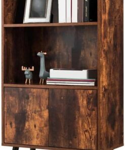 BAKAJI Mueble librería 2 estantes + Mueble con Puerta estantería Estructura de Madera MDF Efecto Antiguo diseño Moderno Industrial Dimensiones 120 x 60 x 30 cm decoración casa