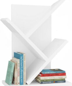 Baroni Home Librería de árbol Que Ahorra Espacio con 2 estantes, estantería Vertical de Suelo para salón, Estudio y Dormitorio, 18 x 30 x 40 cm, Blanca