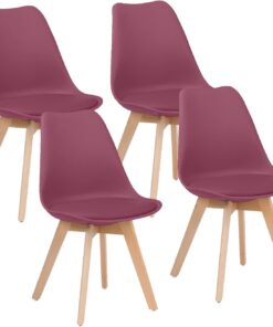 WeHome – Juego de 4 sillas Candice, sillas de comedor u oficina, silla ergonómica, asiento acolchado con cojín de piel sintética, sillas dormitorio, patas de madera de haya, decoración del hogar