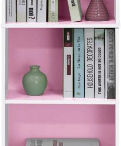 Furinno Luder Estantería para Libros, estantería de 5 Cubos, estantería con Estante Abierto, 23,9 x 40,13 x 132,08 cm, para Sala de Estar, Dormitorio, Oficina en casa, Blanco/Rosa