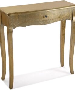 Versa Cagliari Mueble Recibidor Estrecho para Entrada o Pasillo, Mesa Consola, con 1 cajón, Medidas (Al x L x An) 80 x 30 x 80 cm, Madera, Color Dorado