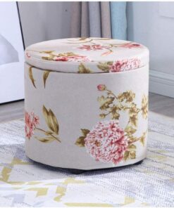 Reposapiés otomano Reposapiés de Lino Redondo Almacenamiento Funcional Taburete para pies Banco de Almacenamiento Cubo Caja de Almacenamiento Asiento tapizado Tapa extraíble (Color