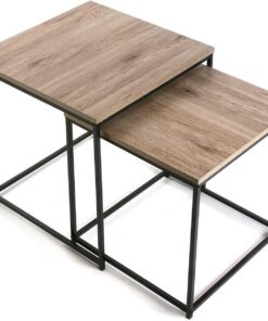 Versa Cambridge Mesa Nido Auxiliar para el Salón, la Habitación o la Cocina. Moderna Mesilla Baja, Set de 2, Medidas (Al x L x An) 50 x 50 x 50 cm, Madera y Metal, Color Marrón