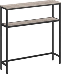 VASAGLE Mesa de Consola de 2 Niveles, Mesa Auxiliar con 2 Estantes, 20 x 80 x 80 cm, para Sala de Estar, Pasillo, Recibidor, Greige Mélange y Negro Tinta LNT130K02