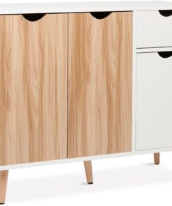 Mondeer Aparador, Aparadores para Salon Estilo Nordico, con 3 Puertas 1 Cajón, Adecuado para la Sala de Estar Cocina Comedor, Madera y Blanco 90 x 30 x 73cm
