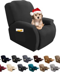 FIGOOO Funda de Sillón Relax Reclinable 4-Piezas Funda para Sofá 1 Plaza Relax Elásticas Universal Ajustables Lavables Fundas Protector de Sillón Chivas con Bolsillo,Gris Oscuro