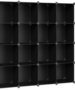 SONGMICS Armario Modular, con 16 Cubos Apilables, Zapatero Modular, Estante de Plástico PP, para Dormitorio, Oficina, 31 x 123 x 123 cm, Negro LPC44BK