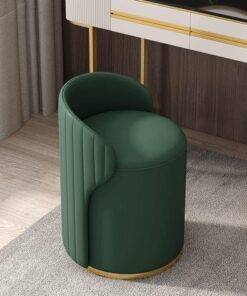 Elegante tocador de maquillaje verde con respaldo, piel sintética y marco de madera maciza, espuma de alta densidad, cómodo taburete de maquillaje para dormitorio y vestidor