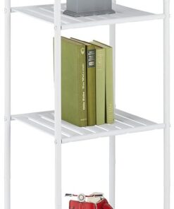 Relaxdays Estantería Metálica, Acero, 145x33x28 cm, Estante Baño y Cocina, 5 Baldas, Librería Metal, sin Fondo, Blanco
