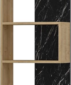 WELL HOME MOBILIARIO & DECORACIÓN Estantería Decorativa librería para SALÓN o RECIBIDOR, conglomerado recubierta melamina, en Color Roble Zafiro-Negro Efecto mármol 150x50x22