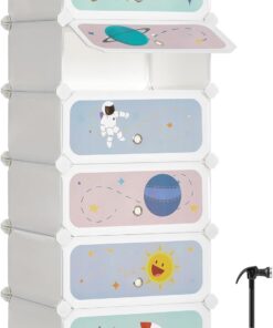 SONGMICS Estantería Modular Infantil de 6 Cubos, Zapatero para niños, Estantería plástico, Armario Modular con Puertas, para Ropa, Zapatos, Juguetes, 31 x 43 x 105 cm, Blanco Nube LPC904W01