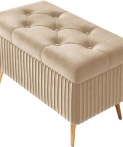 Ottomán de Almacenamiento, Banco otomano de Extremo de Cama con Almacenamiento, tapizado en Tela con Botones, Banco para pies Tipo Taburete para Sala de Estar, Dormitorio y Entrada(Beige,60cm)