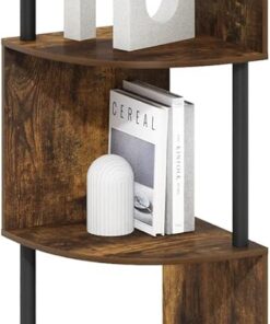 FURINNO ECON Estantería Esquinera De 5 Niveles con Estantes En Zigzag, Ideal para Organizar Y Almacenar En Sala De Estar Y Oficina En Casa, Color Pino Ámbar