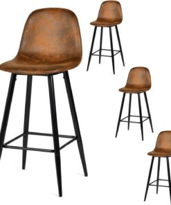 MEUBLE COSY Juego de 4 Taburete de Bar con Respaldo y Reposapiés Tapizados de Gamuza Vintage Industrial Asiento de 72,5 cm de Altura para Cocina, Bar, Comedor, Marrón