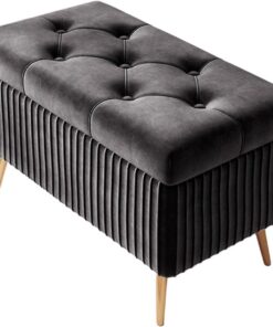 Ottomán de almacenamiento, Banco otomano de extremo de cama con almacenamiento, tapizado en tela con botones, banco para pies tipo taburete para sala de estar, dormitorio y entrada(Dark gray,60cm)