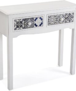 Versa Pireo Mueble Recibidor Estrecho para Entrada o Pasillo, Mesa Consola, con 2 cajones, Medidas (Al x L x An) 78 x 30 x 81 cm, Madera MDF, Color Blanco