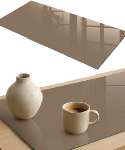 Tapa para Mesa de Centro 140x70 cm | Rectangular | Bordes Pulidos | Marrón neutro | Pies Antideslizantes | con Impresión Decorativa | para la Cocina y Salón | Vetro Temperato