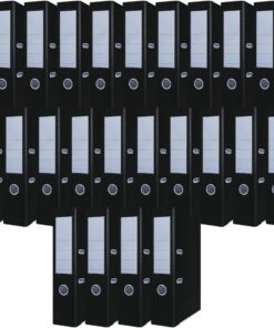 OFFICER PRODUCTS Paquete de 24 Archivadores DIN A4/75 mm/7,5 cm/Negro/Cartón/Cubierta de plástico PP/Carpetas ranuradas/Carpetas de oficina/Carpetas de cartón/Protectores de bordes metálicos