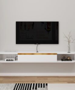 Pmnianhua Mueble de TV para colgar, 63 pulgadas, soporte de TV flotante montado en la pared, gran armario de almacenamiento para sala de estar, oficina en casa (160 cm)