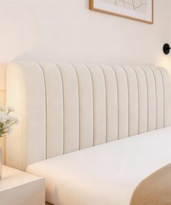 RANJIMA Funda para cabecero de cama de 200 cm, suave y engrosada, a rayas verticales, elástica, protección contra el polvo, lavable para dormitorio, protección y decoración, color beige
