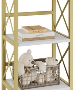 YMYNY Librería, Estantería de 3 Niveles, Estanteria Almacenaje, Mueble Organizador, para Salón, Dormitorio, Cocina, Oficina, Estilo Industrial, 40×29×75CM, Mármol Blanco y Dorado HST008W