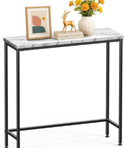 VOUNOT® Mesa de Consola Estrecha 75x24x75cm Mesa Auxiliar de Entrada Metal y MDF, Mesita Exposición Patas Ajustables, Extremo de Sofá Diseño Industrial para Recibidor Salón Pasillo Dormitorio, Blanco