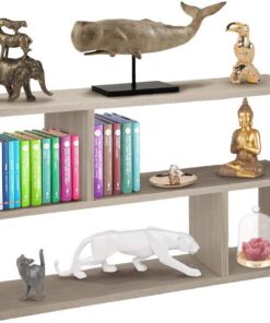 BAKAJI Libreria Baja Estantería 5 estantes de Madera melamínica, diseño Moderno para salón, casa o Oficina, tamaño 80 x 20 x 50,5 cm (Beige)
