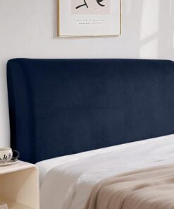 Terciopelo Funda Cabecero Cama, Protector De Cabecero De Cama A Prueba De Polvo, Desenfundable, Universales, Elástico, Tejido Suave, Decoración del Dormitorio(150cm, Azul Oscuro)