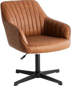 Sweetcrispy Sillas de Comedor, Silla de Cocina giratoria y Ajustable en Altura - Sillón de Cuero para Mesa de Comedor con reposabrazos, Silla giratoria de 360° en marrón, 1 Pieza